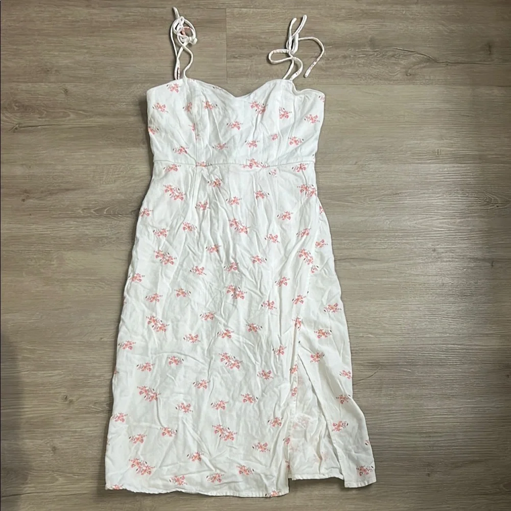 Blue Rain Cream Midi Dress with Sweetheart Neckline and Slit - Picture 1 of 2
